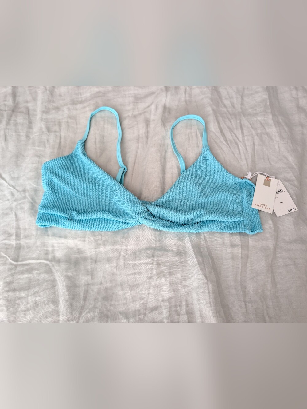 NWT Good American Always Fits Twist Bikini Top Crinkle Blue Plus Size 3XL